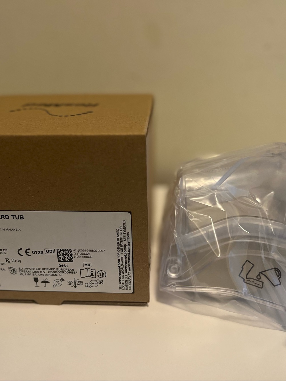 ResMed Clear Plastic Tub with Kraft Brown Box